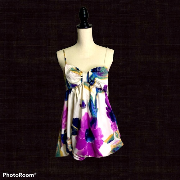 FireLA White Floral Bubble Skirt Mini Dress w/ Bow - Picture 1 of 13